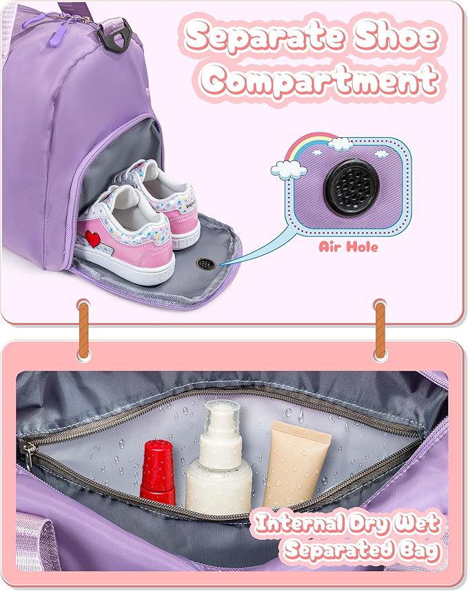 Gifts for 4 5 6 7 8 9 10 11 Year Old Girls-Girl Gym Bag with Shoe Compartment, Kid Personalized Weekender Overnight Bags, Initial Travel Tote with Makeup Pouch, Graduation Gift (Letter A)
