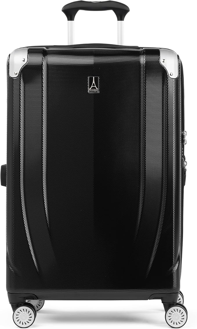 Travelpro Pathways 3 Hardside Expandable Luggage, 8 Spinner Wheels, Lightweight Hard Shell Suitcase, Checked Medium 25 Inch, Black Knight