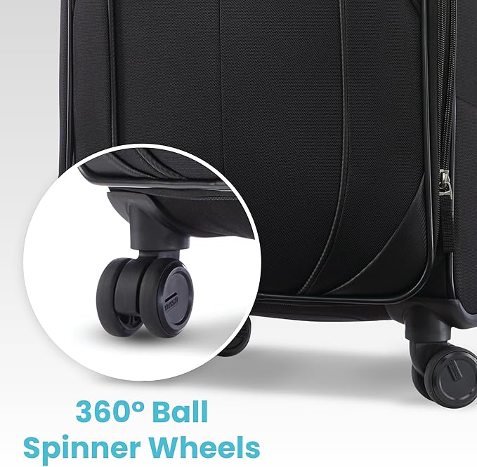 American Tourister 4 KIX 2.0 Expandable Softside Luggage with Spinner Wheels, 20 SPINNER, BLACK