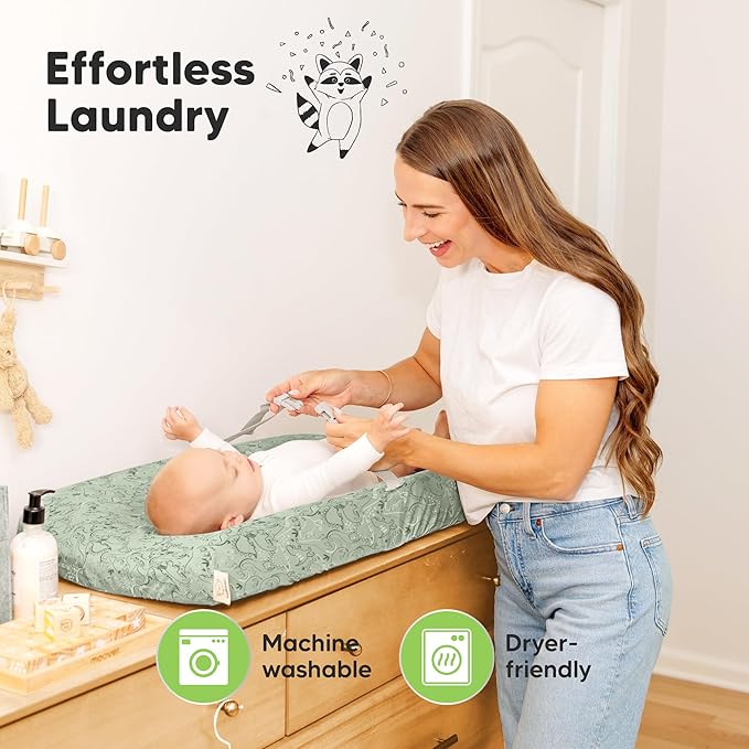 2-Pack Organic Changing Pad Covers for Girl, Boy, Neutral - 100% Cotton Changing Table Pad Cover, Soft Baby Nursery Diaper Changing Pad Sheets, Contour Changing Pads Liners,Change Pad Cover (DinoDood)