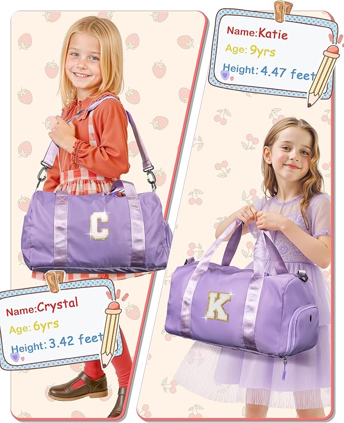 Gifts for 3 4 5 6 7 8 9 10 Year Old Girls-Girl Gym Bag with Shoe Compartment, Kid Personalized Weekender Overnight Bags, Initial Travel Tote with Makeup Pouch, Graduation Gift (Letter M)