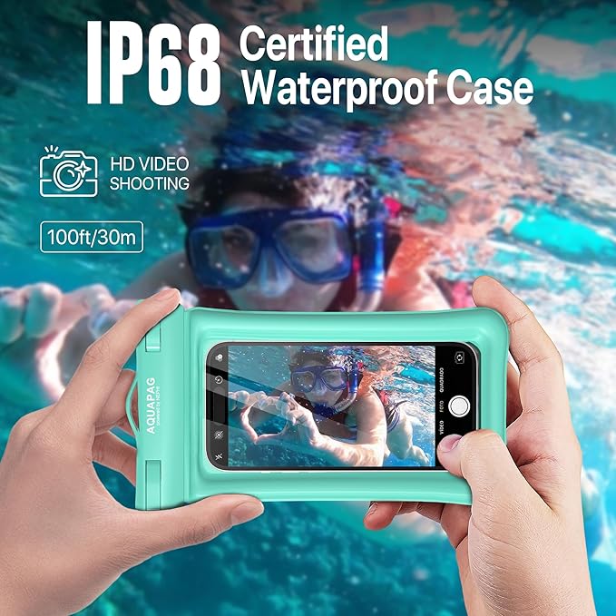 NEPHI IP68 Waterproof Phone Pouch 2 Pack-Up to 8.0"，Adjustable Neck Lanyard Floating Waterproof Phone Case for iPhone,Phone Dry Bags for Vacation Beach Pool Travel Essentials (Aqua Green 2 Pack)