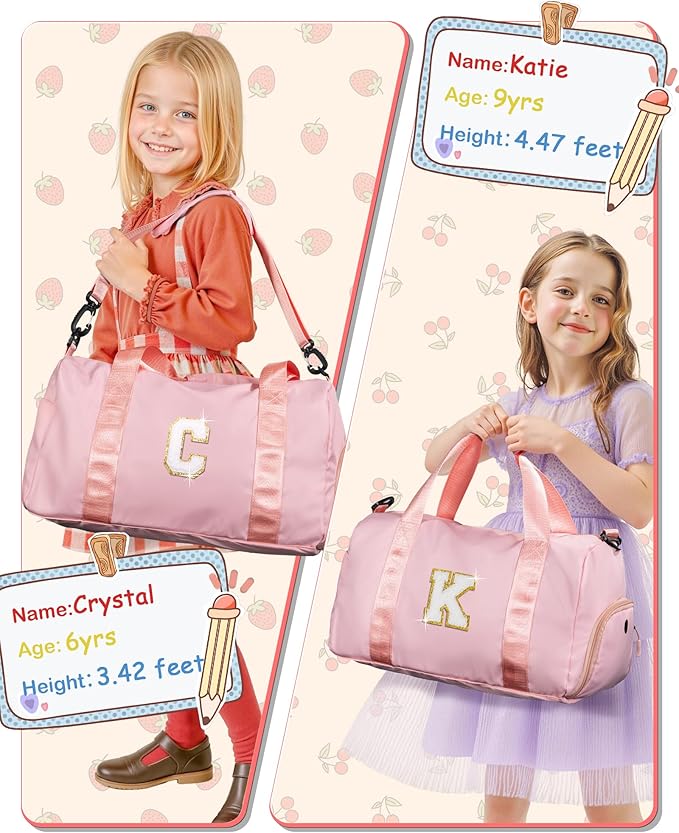 Girls Cheer Up Gifts-Girl Gym Bag with Shoe Compartment, Kid Personalized Weekender Overnight Bags, Initial Travel Tote with Makeup Pouch, Graduation Gift for Niece Kids Daughter (Letter K)
