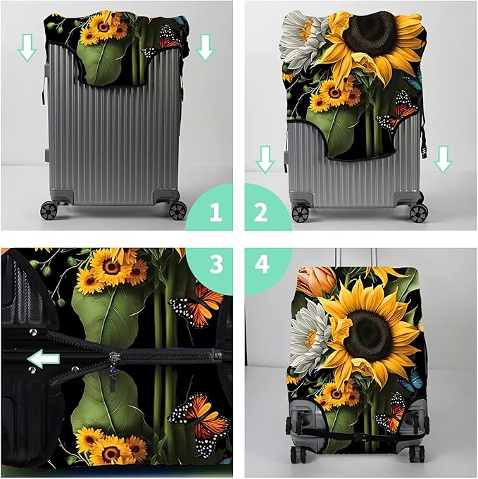 Suitcase Protector Plus 1 Luggage Tag, Sunflower Orchids Travel Suitcase Cover - XL, Dustproof, Anti-Scratch
