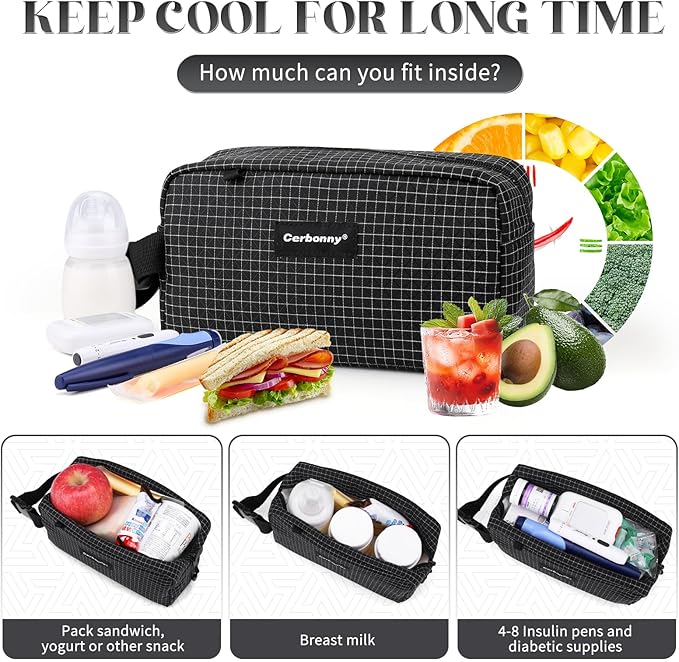 Cerbonny small lunch bag Freezable Lunch Bag for Work School Travel,Leak-proof Small Lunch Bag,Small Insulated Bag For Kids 3+/Adults,Freezer Lunch Bags,Freezable Snack Bag（Larger size）