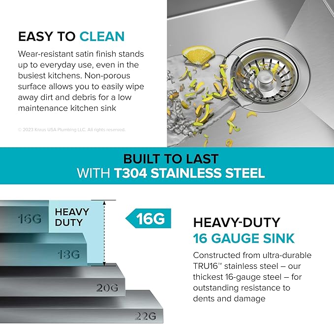 KRAUS Kore 21-Inch Undermount Workstation 16 Gauge Single Bowl Stainless Steel Kitchen Sink with Accessories, KWU111-21