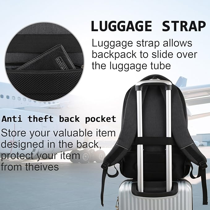 17 Inch Laptop Backpack, Business Anti Theft Slim Durable Laptops Backpack with USB Charging Port, Water Resistant College Computer Bag Gifts for Men & Women Fits 15.6 Inch Notebook-Black