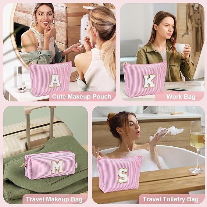 YOOLIFE Personalized Makeup Bag - Initial Cosmetic Bag for Women Travel, Cute Friend Wedding Girlfriend Birthday Gift for Teen Girls 16-18 Q