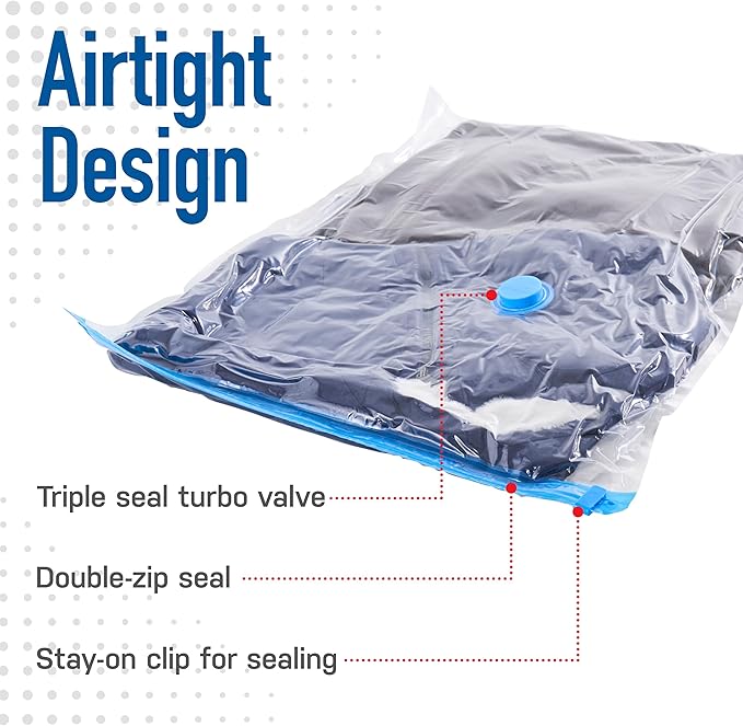 6 Pack Medium Vacuum Storage Bags for Comforters, Blankets & Clothes –Vacuum Sealed Compression Bags with Hand Pump – Space Saver Storage Bags for Bedding, Moving, Travel & Organization