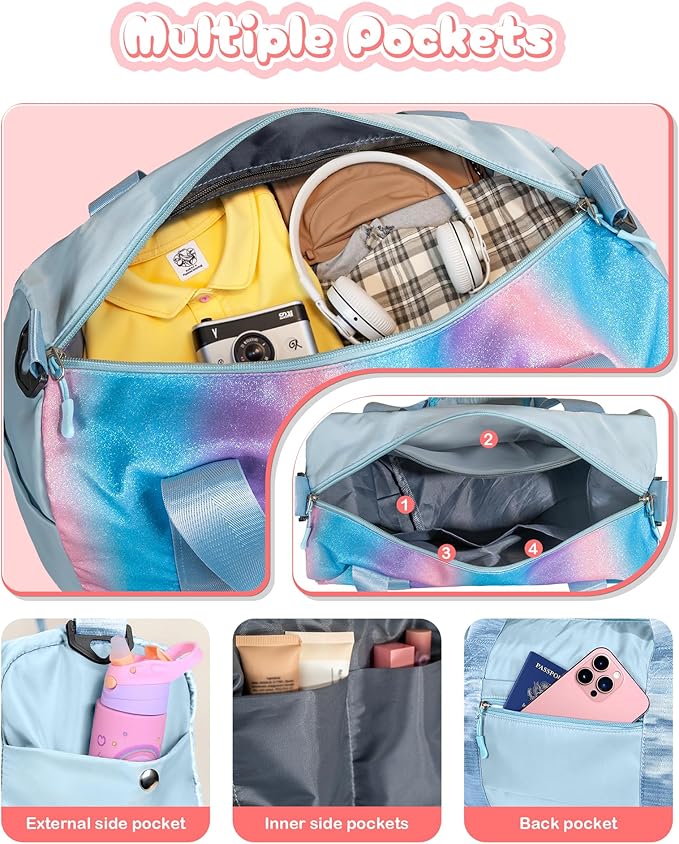 Girls Day Gifts for Kids-Girl Gym Bag with Shoe Compartment, Kid Personalized Weekender Overnight Bags, Initial Travel Tote with Makeup Pouch, Valentines Day Gift (Letter P)