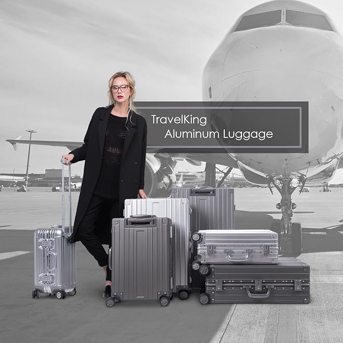 TRAVELKING All Aluminum Luggage Zipperless Hard Shell Luggage Case with TSA Lock Spinner Alloy Metal Suitcase (Silver, 24")