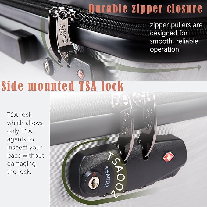 Coolife Luggage Suitcase PC+ABS with TSA Lock Spinner Carry on Hardshell Lightweight 20in 24in 28in (sliver, L(28IN))