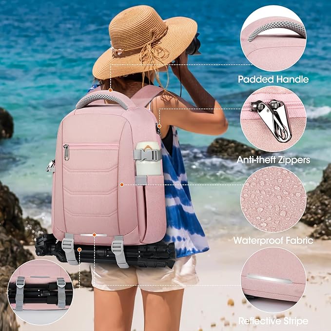 SDYSM Camera Bag Backpack Professional for DSLR SLR Mirrorless Camera Waterproof Laptop Back Pack 14 Inch with Rain Cover Anti Theft Travel Case Large Capacity Photography Backpack Pink