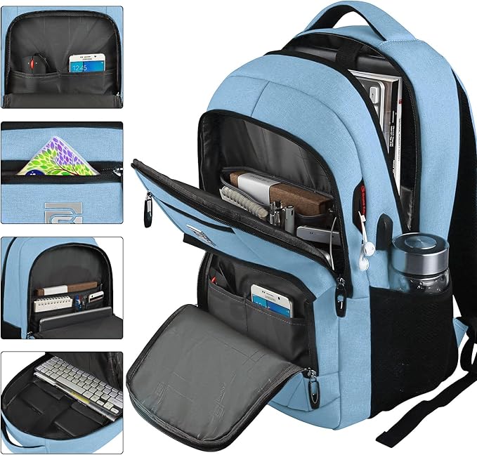 Laptop Backpack,Business Travel Anti Theft Slim Durable Laptops Backpack with USB Charging Port,Water Resistant College Computer Bag for Women & Men Fits 15.6 Inch Laptop and Notebook-Pale Blue