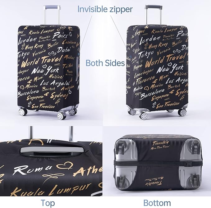Travelkin Luggage Covers For Suitcase Tsa Approved,Suitcase Cover Protector Fit 18-32 Inch Luggage (World City, XL)