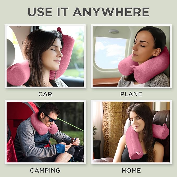 Dot&Dot Twist Memory Foam Travel Pillow for Airplanes - Travel Neck Pillow for Sleeping - Airplane Pillow for Neck Support, Chin, Lumbar and Leg - Bendable Neck Roll Pillow Travel Essentials