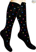 Cotton Compression Socks for Women & Men. 15-20 mmHg Support Knee-High Color Dots M/L