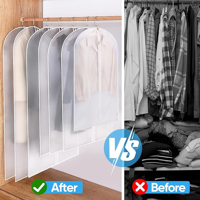 BALEINE 48'' Translucent Garment Bags, 2 Packs PEVA Dress Bag for Closet Clothes Dresses Suit Coats Storage (White, 2PK)