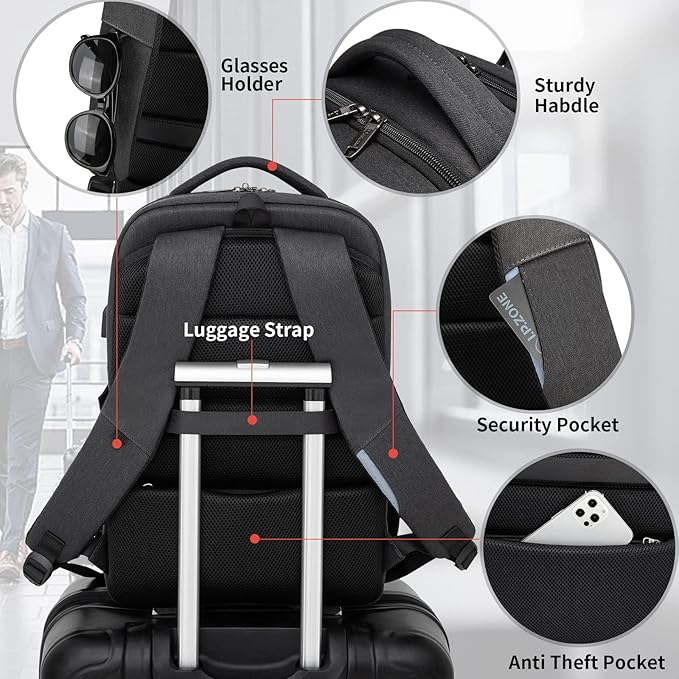DUSLANG 17 Inch Laptop Backpack for Travel Water Resistant College Backpack for Men/Women Laptop Bag with USB Charging Port and Flower Keychain for backpack, Black