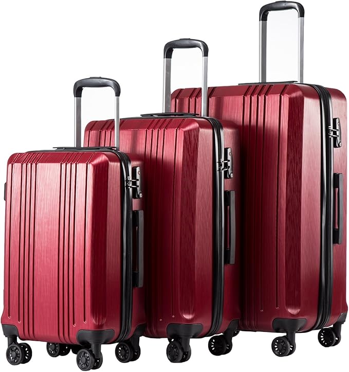 Coolife Luggage Expandable Suitcase PC+ABS 3 Piece Set with TSA Lock Spinner 20in24in28in