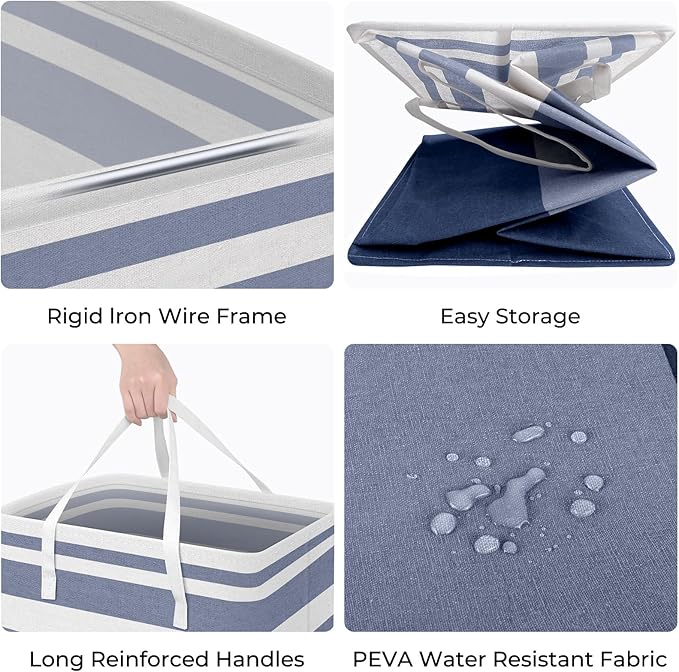 HomeHacks 2 Pack Large Laundry Baskets, Waterproof, Freestanding Laundry Hampers, Collapsible Clothes Hamper with Reinforced Handles in Laundry, College Dorm, Bathroom, Bedroom (Blue+Pink, 100Lx2)