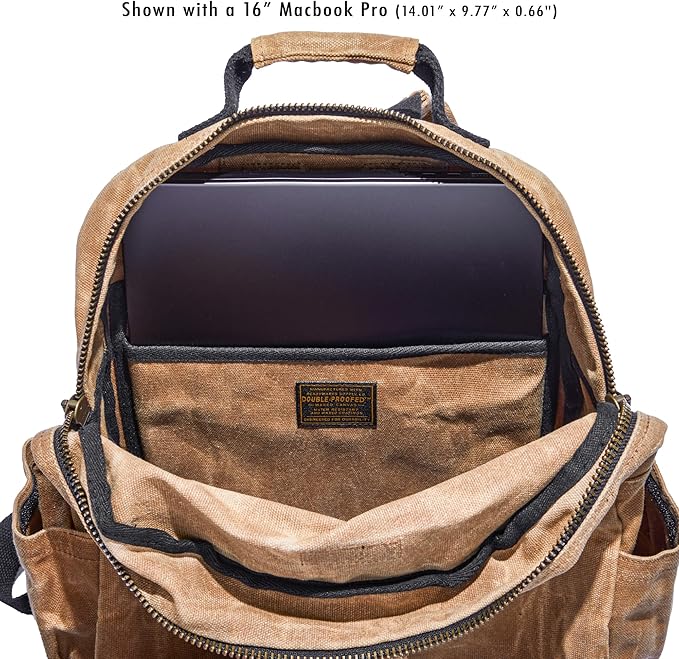 Waxed Canvas Backpack – Durable Rucksack with Laptop Sleeve – Water-Resistant Travel Bag for Work, Commute, School, or Outdoor Use