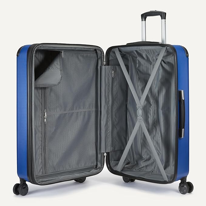 Amazon Basics 3-Piece Luggage Set, Including Carry-On Luggage (22" Expandable Hardside Suitcase With 8 Spinner Wheels), 15" Tote Bag, and 10" Compact Travel Bag, Navy Blue