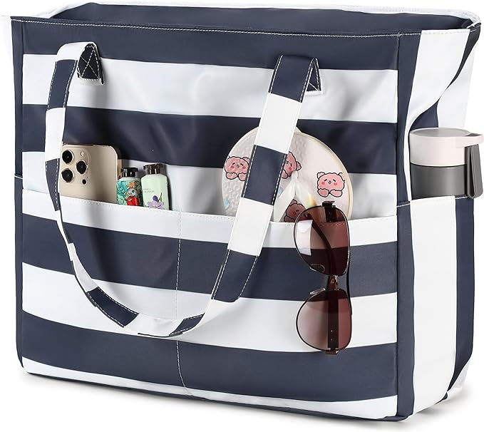 Waterproof Beach Tote Pool Bags for Women Ladies Extra Large Gym Tote Carry On Bag With Wet Compartment for Weekender Travel