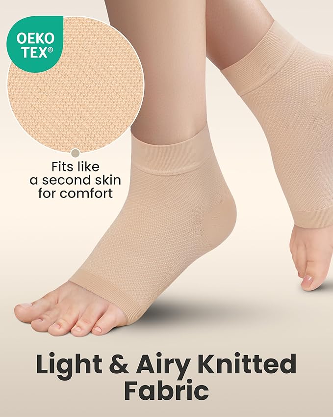KEMFORD Ankle Compression Sleeve - Plantar Fasciitis Braces - Open Toe Compression Socks for Swelling, Sprain, Neuropathy, Foot Arch Support for Men and Women - 20-30mmhg, XL, Beige