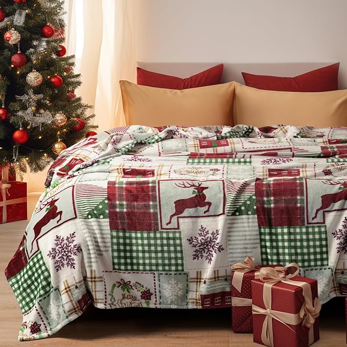 PHF Printed Fleece Blanket King Size, No Shed No Pilling Ultra Soft Plush Cozy Xmas Prints Theme Home Décor Flannel Blanket for Bed, Sofa, Couch and Gift, 108" x 90", Rindeer
