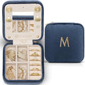 Vlando Mother in Law Mothers Day Gift, Initial M Travel Jewelry Case, Small Jewelry Travel Case, Mini Jewelry Case, Birthday Gifts for Women Mom Grandma - Letter M, Dark Blue