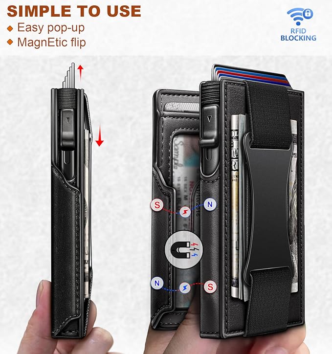 BULLIANT Men Wallet Gift Boxed,Slim Front Pocket Wallet Money Clip Card Holder 3.8"x2.7",Pop-up Access