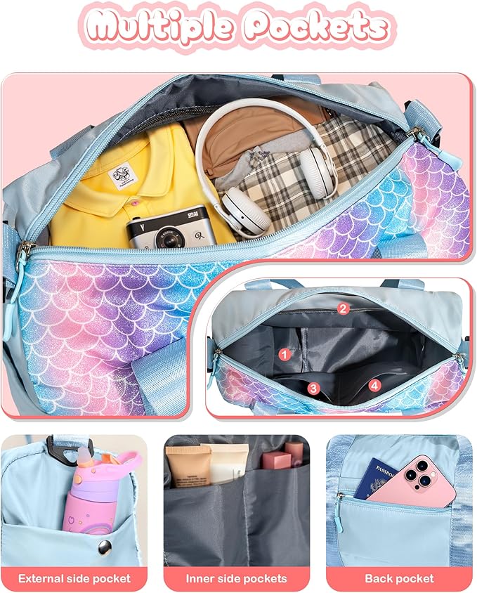 Sister Graduation Gift-Girl Gym Bag with Shoe Compartment, Kid Personalized Weekender Overnight Bags, Initial Travel Tote with Makeup Pouch Valentine's Day Gifts for Kids (Letter I)