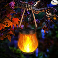 Halloween Solar Flame Lantern Hanging Outdoor Waterproof Purple - 2 Pack Flame Lanterns with Dual Charging Modes of Solar & USB for Garden or Yard Halloween Decorations (Warm White - 1 Pack)