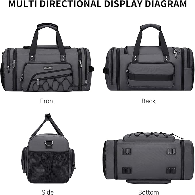 WITZMAN Duffle Bag for Men Nylon Large Gym Weekender Bag with Shoe Compartment Expandable Carry on Overnight Bag(B695 Silvery Grey)