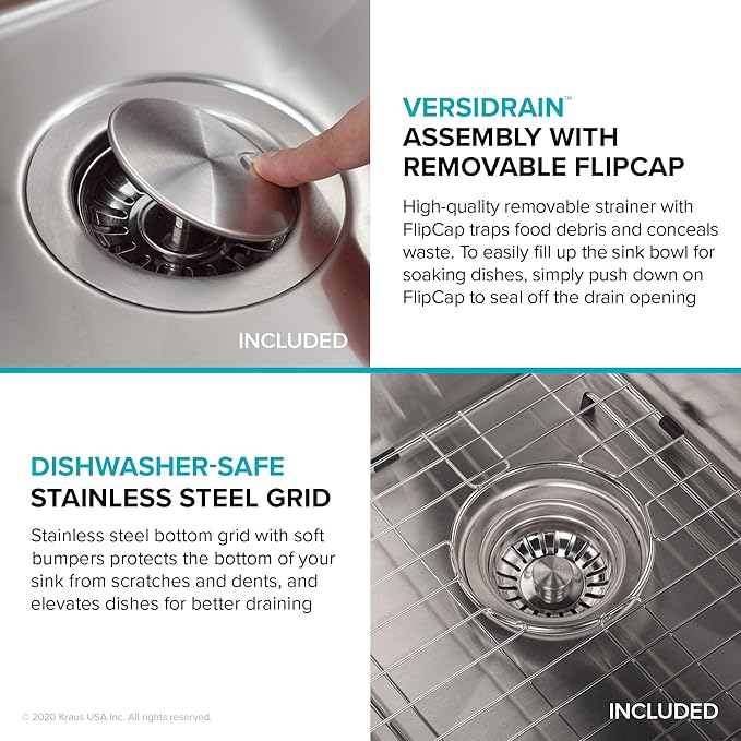 KRAUS Dex 33-inch Undermount 16 Gauge Stainless Steel Single Bowl Kitchen Sink, KA1US33B