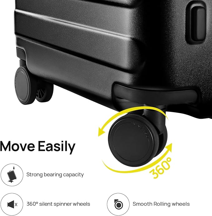 Carry on Luggage 22 X 14 X 9 Airline Approved, 20 Inch Luggage for 3-5 Days Travel, Double Spinner Wheels, 100% Hardshell PC, TSA Lock (01-Black (Basic), Checked 26-Inch)