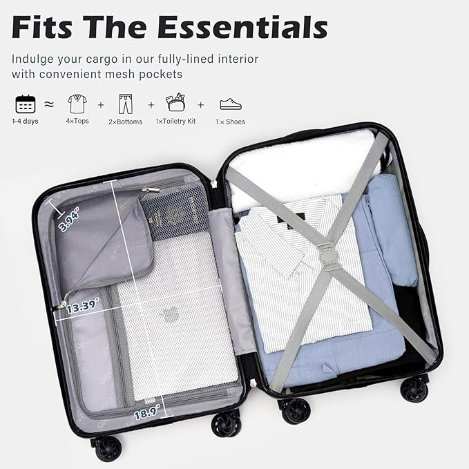 Coolife Carry On Luggage Airline Approved with Wheels Hard Shell Suitcase Spinner TSA Lock Telescopic Handle 20-inch,Silver