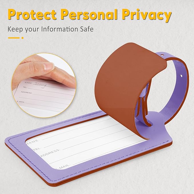 Travelambo Luggage Tags for Suitcases Faux Leather Privacy Protection 20 Pack Bag Tags Travel Accessories Essential, Classic Purple