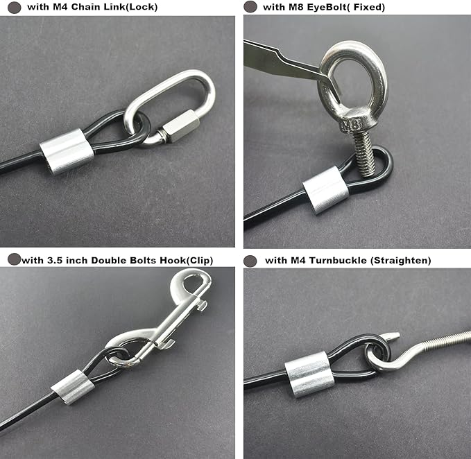10 Pcs 2mm Wire 24 inch Vinyl Coated Stainless Steel Cable with Loops Short Wire Rope Lanyard Lock Security Chain Link for Outdoor Gates, Clear (2mm x 24inch)