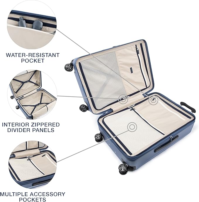 Travelpro Platinum Elite Hardside Expandable Checked Luggage, 8 Wheel Spinner, TSA Lock, Hard Shell Polycarbonate Suitcase, Dark Sky Blue, Checked Medium 25-Inch