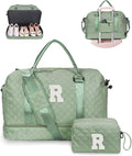 Gifts For Teacher Women-Initial Girl Travel Bag with Shoe Compartment, Personalized Weekender Bag for Her, Monogram Overnight Bag for Women, Letter Travel Bag with Makeup Bag (Letter R)