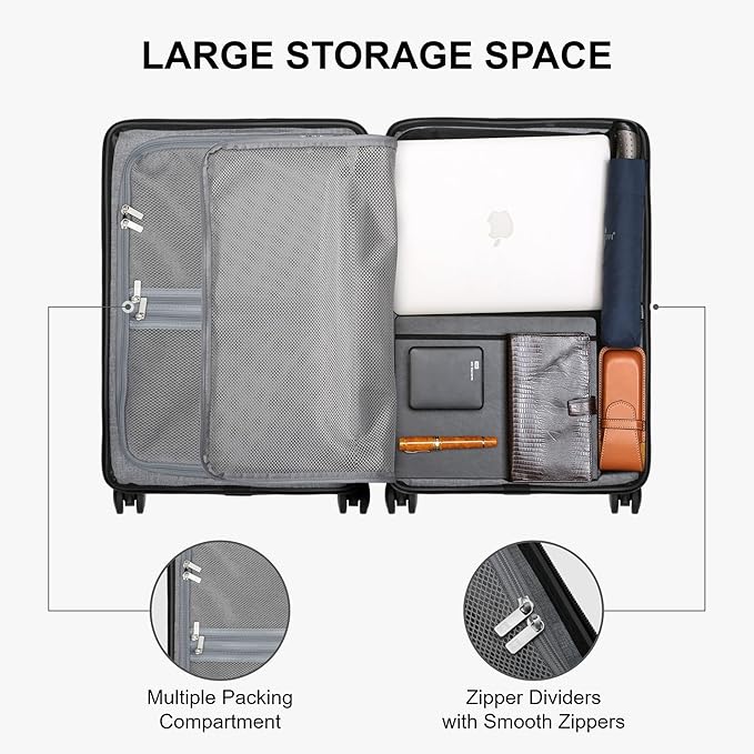 LEVEL8 Elegance Carry-on Suitcase, 20 Inch Carry on Luggage, Hardside Large Suitcases with Wheels, Tavel Bag with Tsa Lock, Light Blue