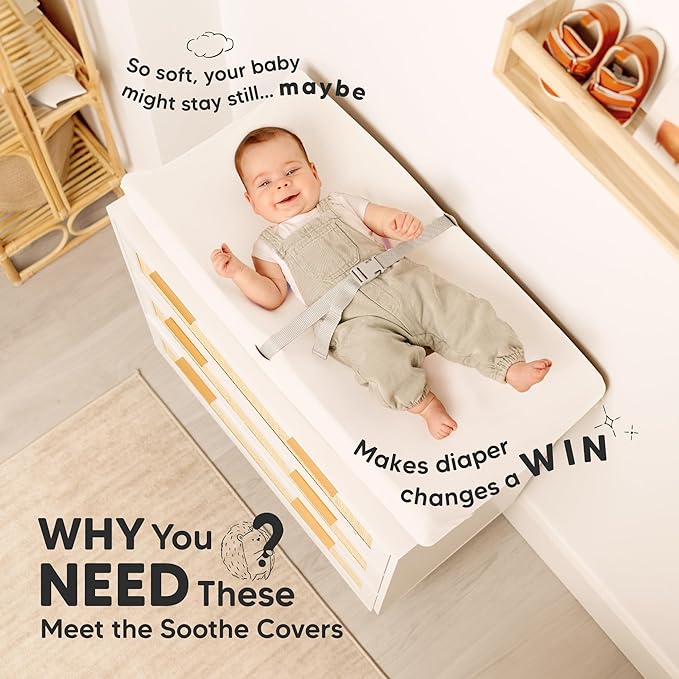 2-Pack Organic Changing Pad Covers for Girl, Boy, Neutral - 100% Cotton Changing Table Pad Cover,Soft Baby Nursery Diaper Changing Pad Sheets,Contour Changing Pads Liners,Change Pad Cover (Soft White)