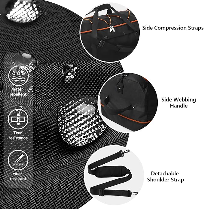 CONTAIL 32" Soft-Sided Rolling Duffle Bag with 2 Wheels,Expandable from 110L to 140L, Foldable Travel Duffel with Multiple Compartments,Black-orange