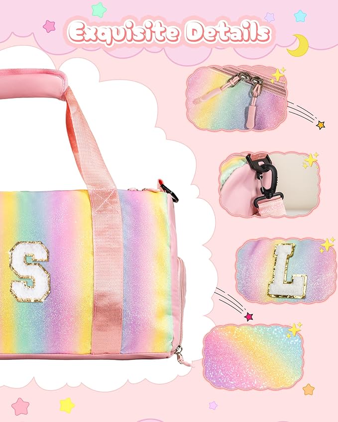 Gifts for Daughter-Girl Gym Bag with Shoe Compartment, Kid Personalized Weekender Overnight Bags, Initial Travel Tote with Makeup Pouch, Gift for Granddaughter Sister Niece (Letter H)
