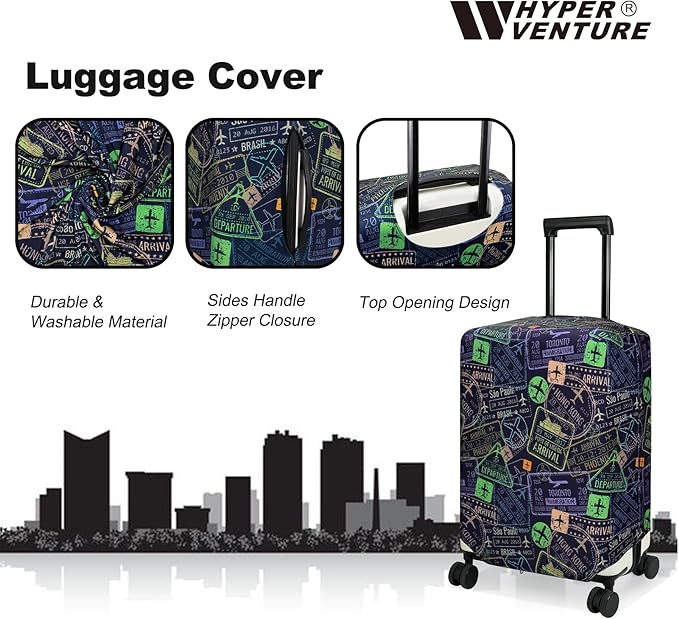 HYPER VENTURE Washable Luggage Cover - Fashion Suitcase Protector Fits 18-22 Inch Luggage (Urban Passport, S)
