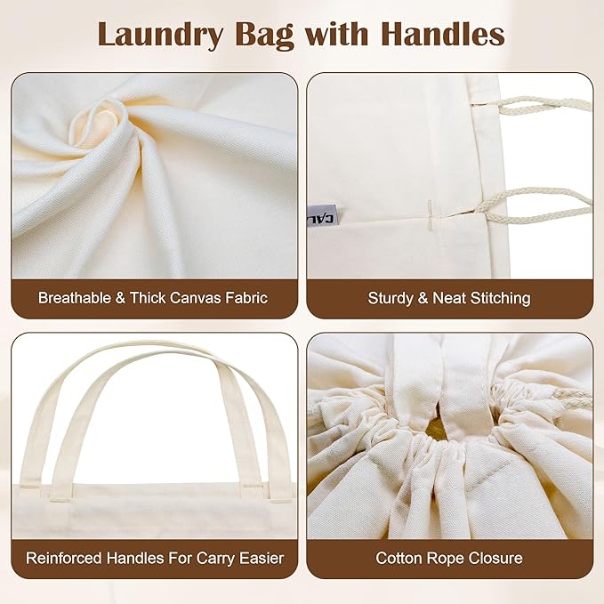 Canvas Laundry Bag 40in x 35in, Thick Cotton Laundry Bag with Handles & Drawstring, Extra Large Heavy Duty Washable Canvas Storage Sack (XXL, 1 Pack)