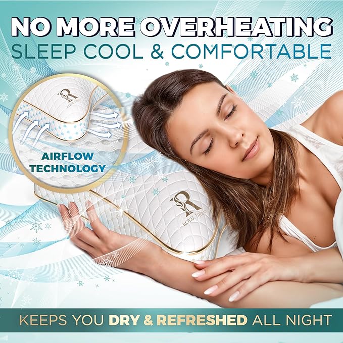 Royal Therapy Queen Memory Foam Pillows 2-Pack - Shredded Memory Foam Pillow for All Sleep Positions - Medium Firm Pillow with Adjustable, Bamboo Rayon Cover, CertiPUR-US, Oeko-TEX Certified