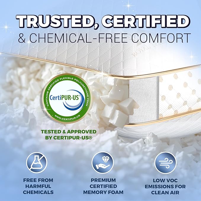 Royal Therapy Queen Memory Foam Pillows 2-Pack - Shredded Memory Foam Pillow for All Sleep Positions - Medium Firm Pillow with Adjustable Loft, Bamboo Rayon Cover, CertiPUR-US, Oeko-TEX Certified